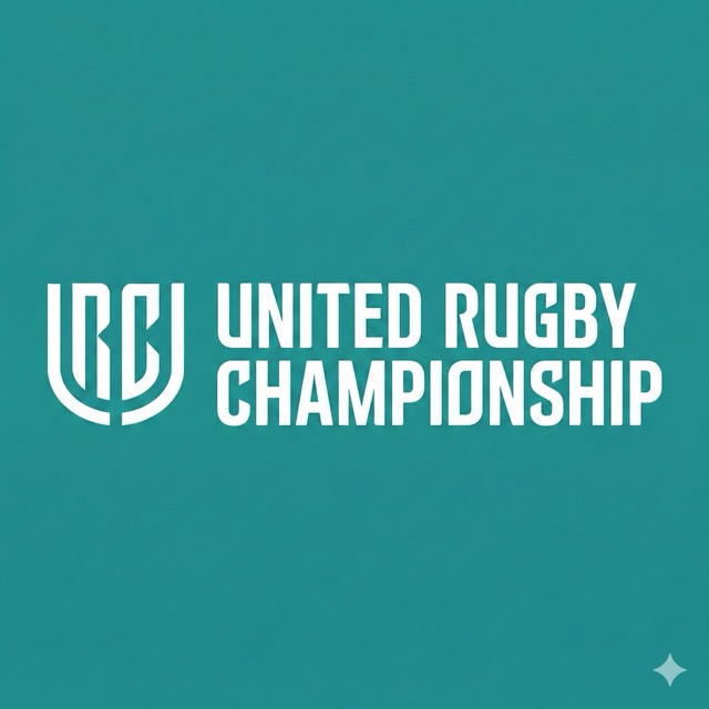 United Rugby Championship logo with white text and emblem on teal background.