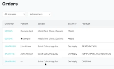 Orders list with cases entered by the AI Employee