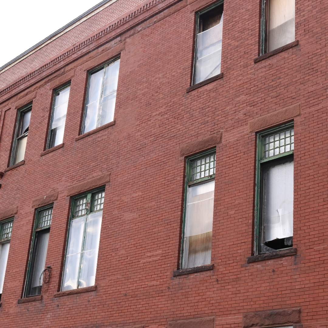 Boarded up windows in Lewisham