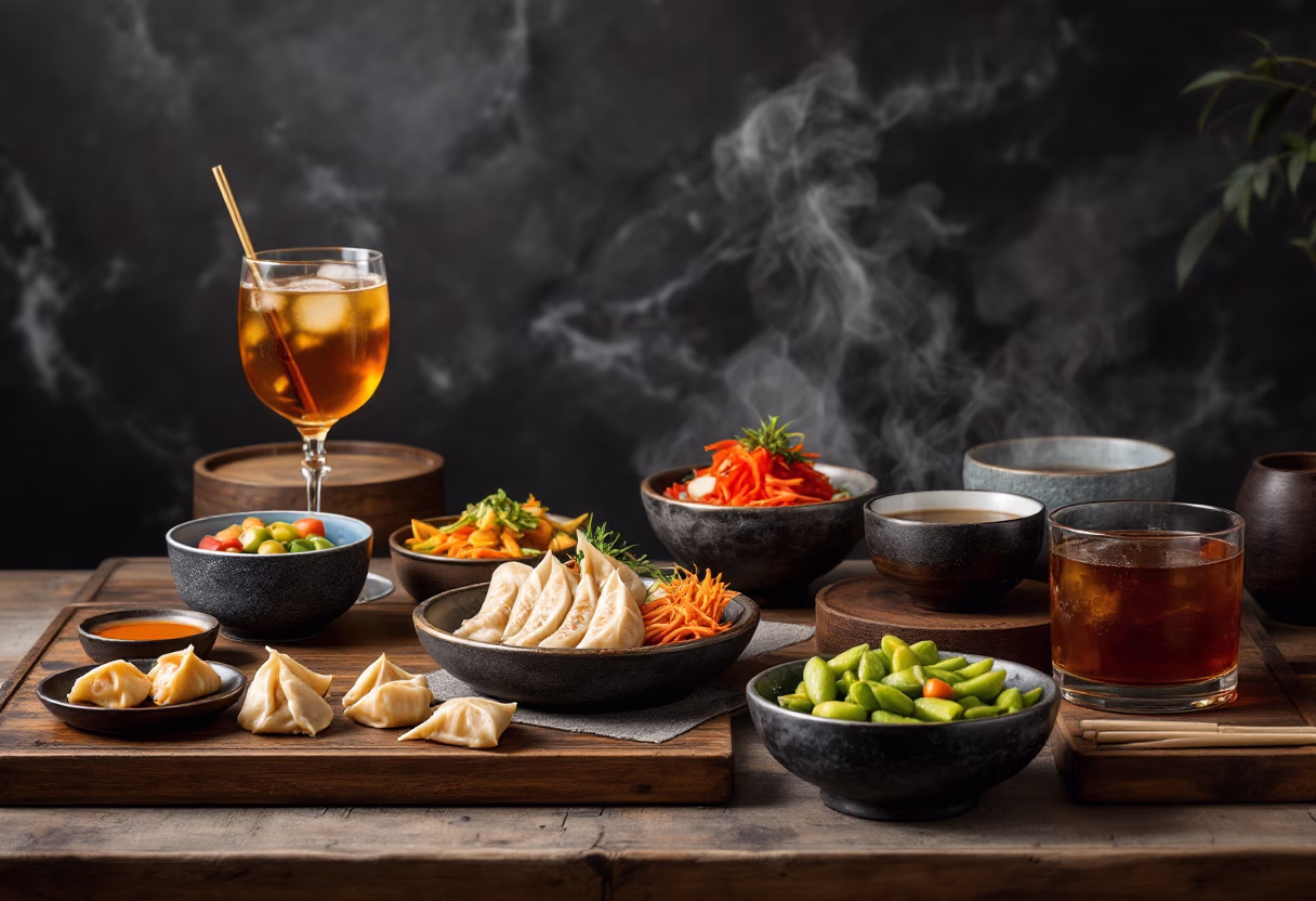 image of appetizers and drinks (for a ramen shop)