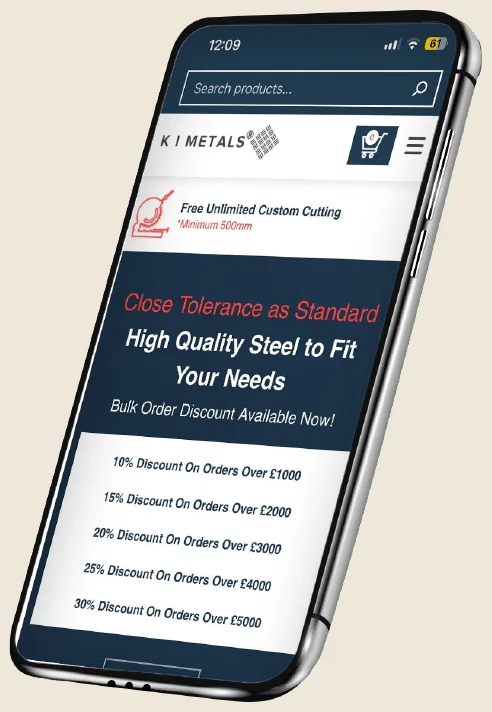 K I Metals UK website on mobile