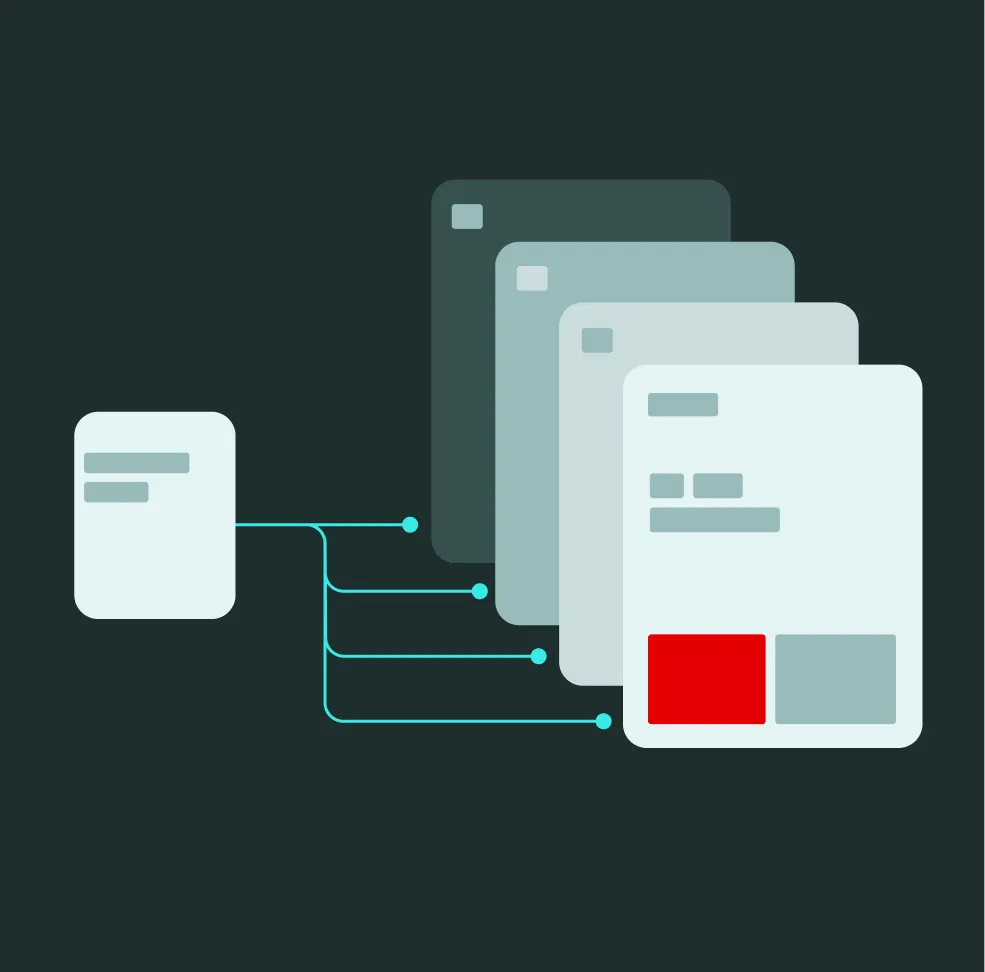 Scaling BIM Diagram of one file on the left connected by lines to four overlapping files on the right.