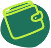 a green icon of a closed wallet