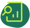 a green icon illustrating a document with a magnifying glass