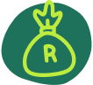 a green icon of a bag of money with a r on it to symbolise the rand