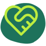 an green icon of hands holding in a heart shape