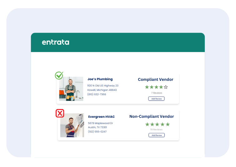 Entrata Procure-to-Pay dashboard integrated with NetVendor vendor compliance platform