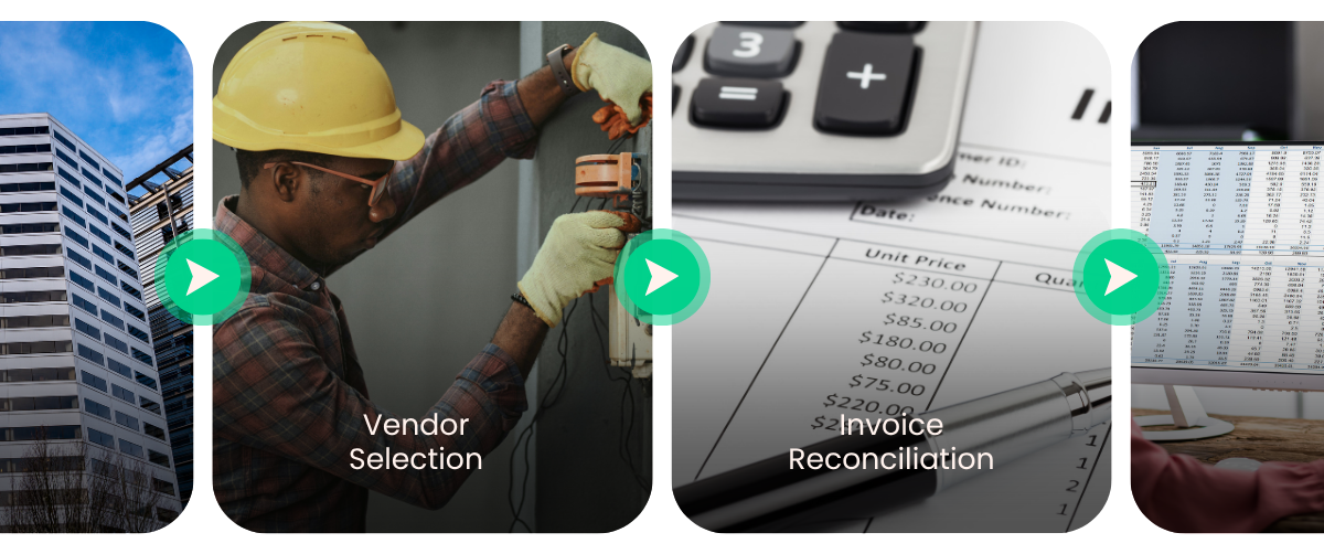 Entrata Procure-to-Pay process visual showing NetVendor automating vendor compliance steps