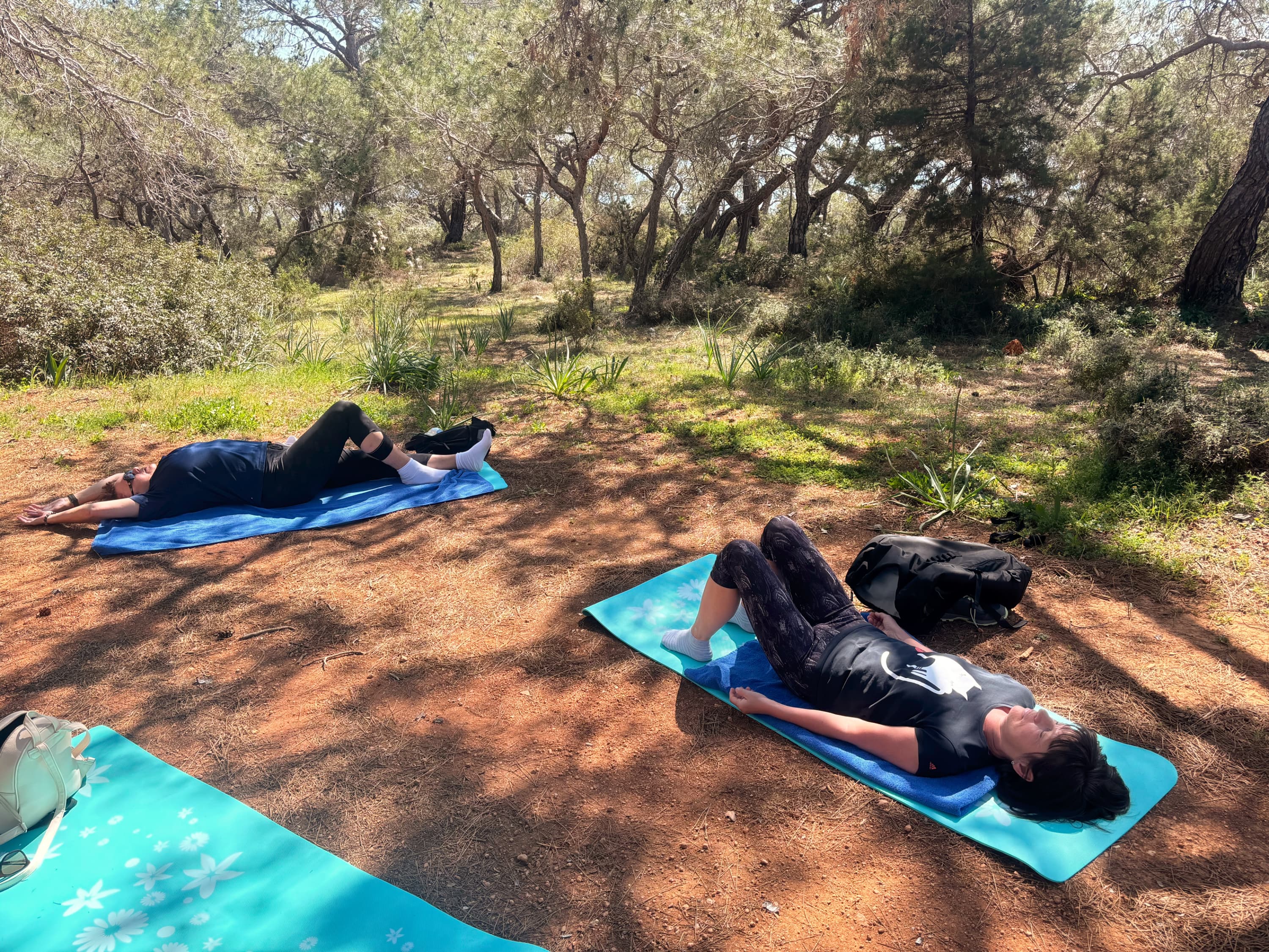 Teilnehmer während einer Erasmus Fortbildung. Gemeinsam gemeinsam Yoga in der Natur
