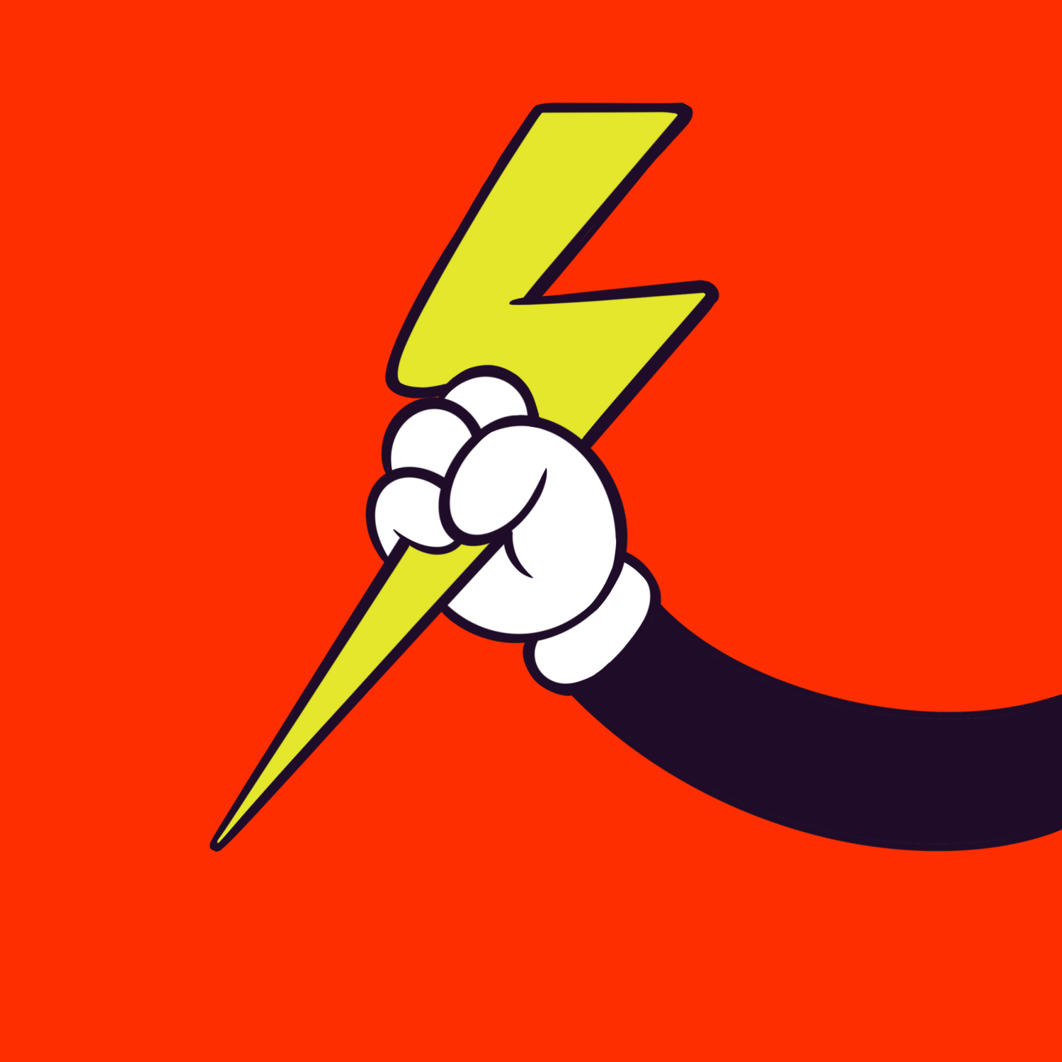 Techno Hands by Alexis Olin: a gloved hand grasping a yellow lightning bolt against an orange-red background.