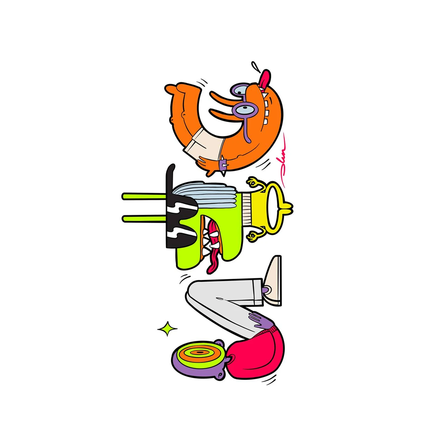 Colourful character illustration for Nephel’s Dream, arranged vertically on a white background.