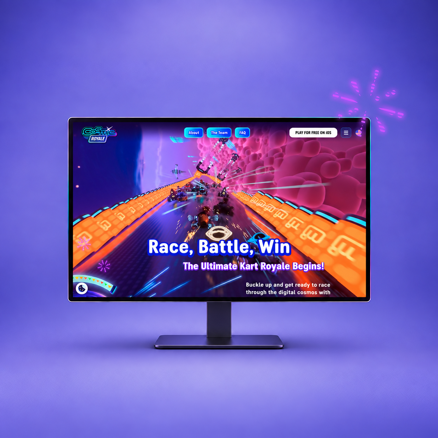 Cosmic Royale game website displayed on a monitor.