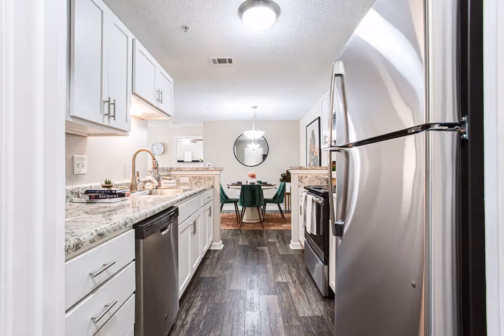 Stainless steel fridge in kitchen