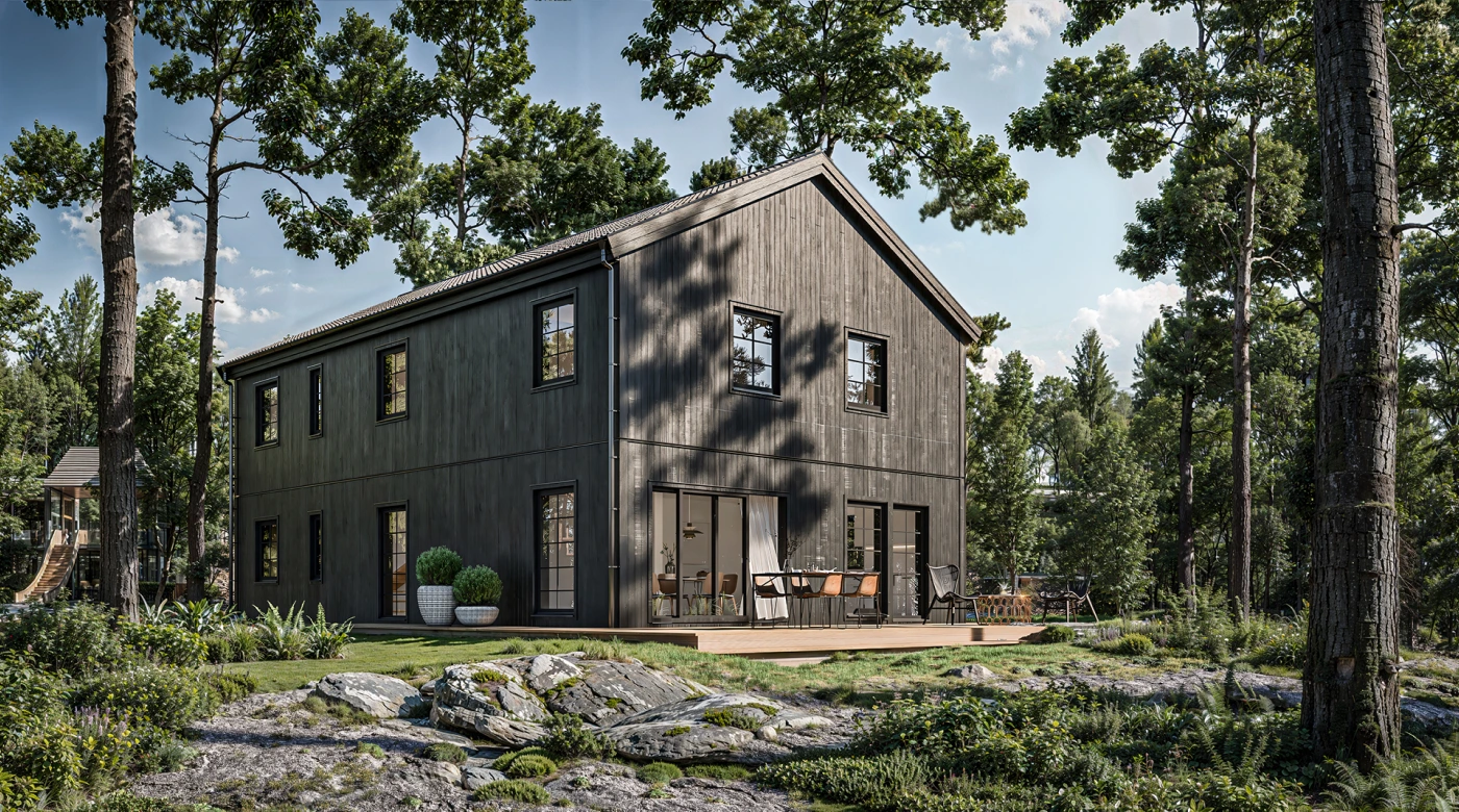 radiance-visual-architecture-3D-render-rendering-black-house-in-woods