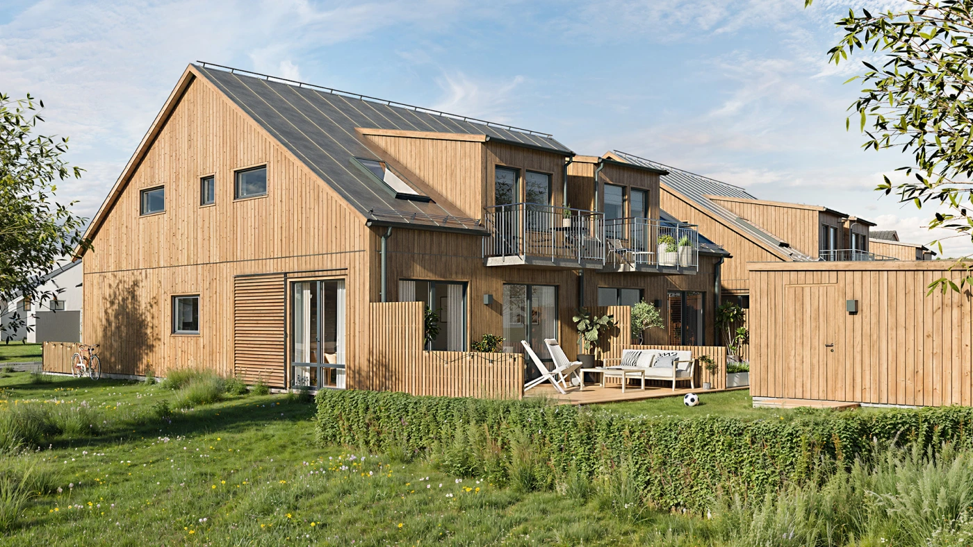 radiance-visual-architecture-3D-render-rendering-sweden-lake-residential-houses-yard-facade