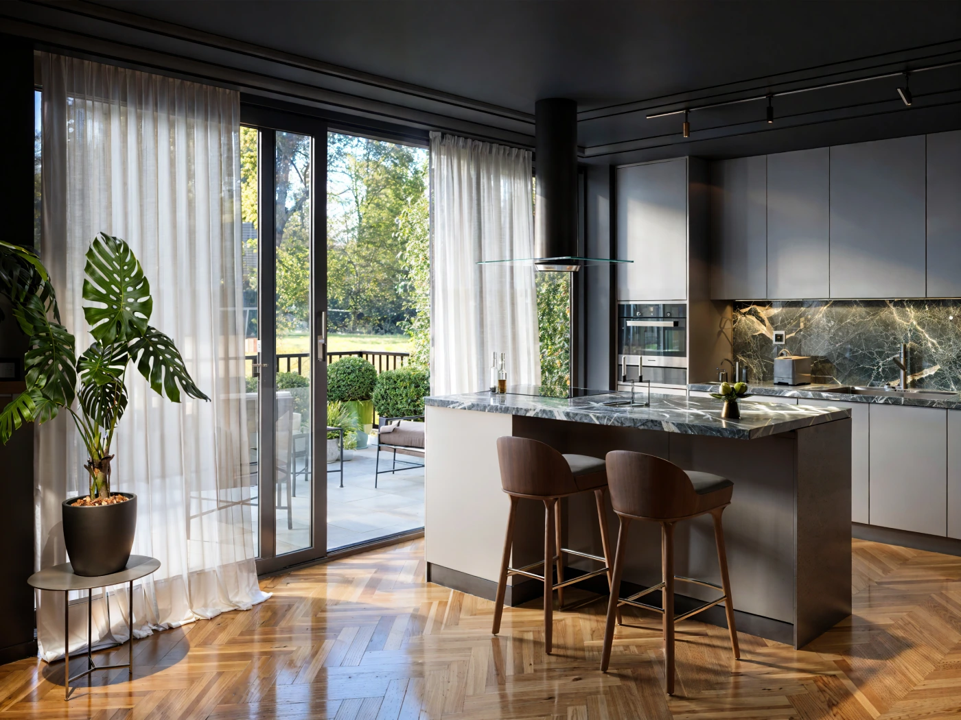 radiance-visual-real-estate-3D-render-rendering-kitchen-with-black-marble-details