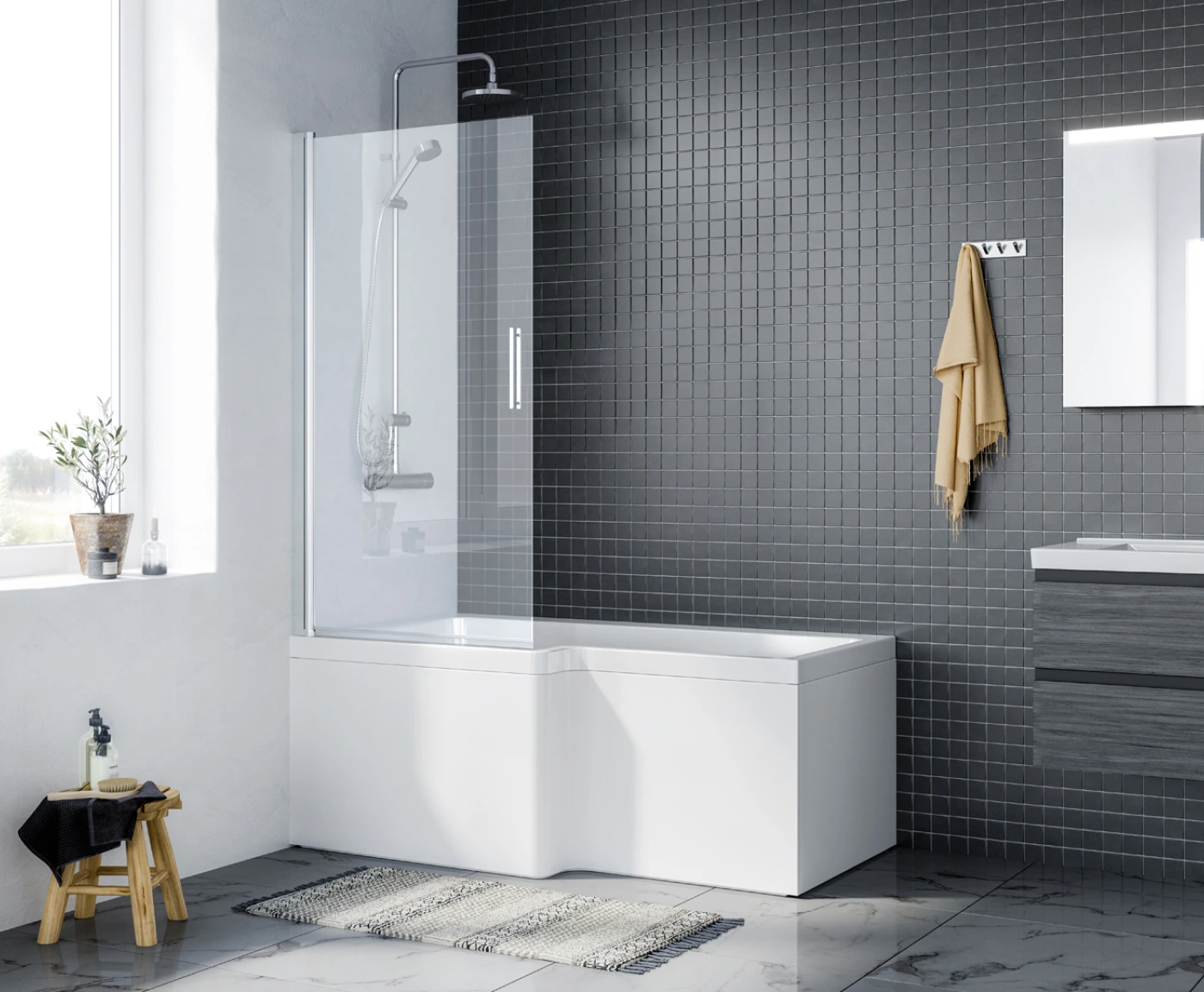 radiance-visual-product-3D-render-rendering-white-bathtub-with-glass-door