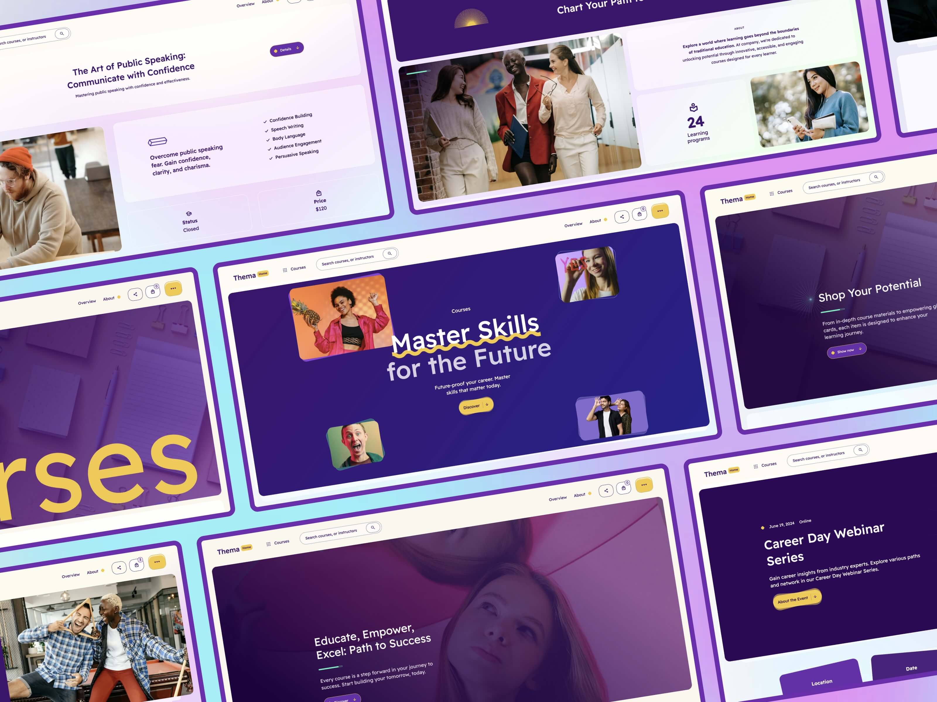 Thema: Education learning Webflow website template screens