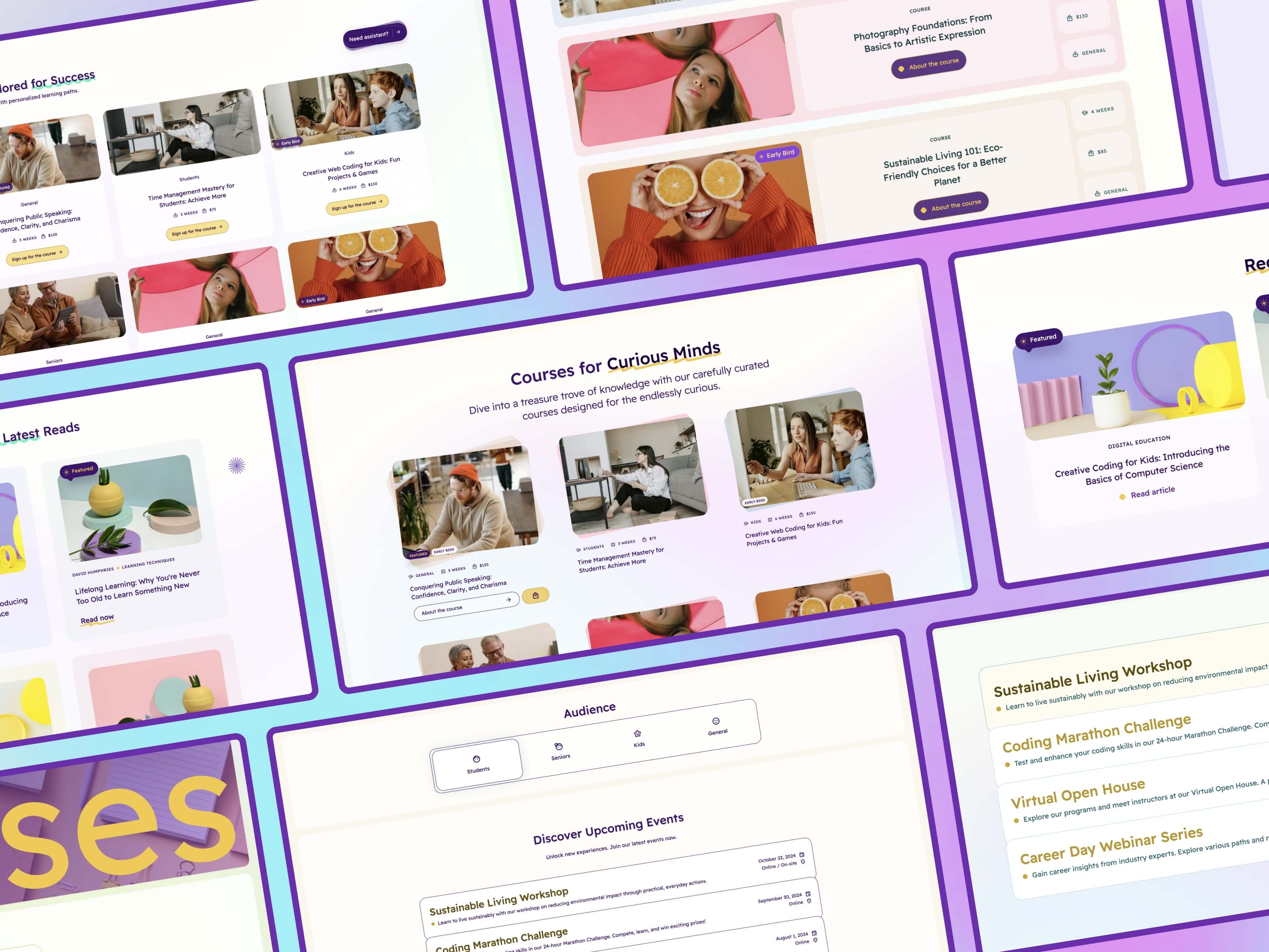 Thema: Education learning Webflow website template screens