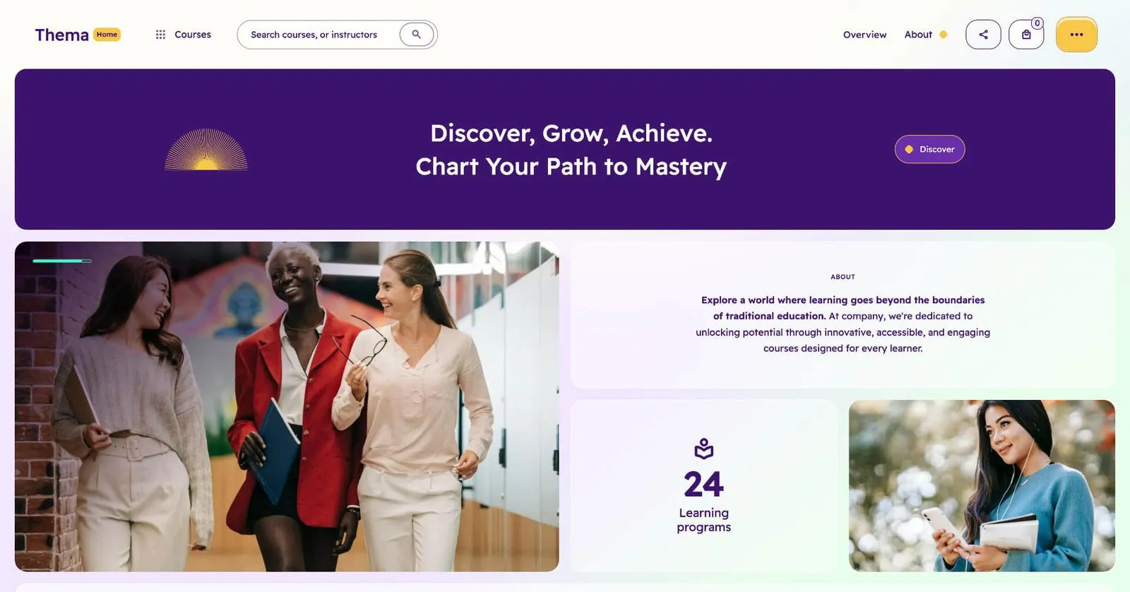 Thema: Education learning Webflow website template screen