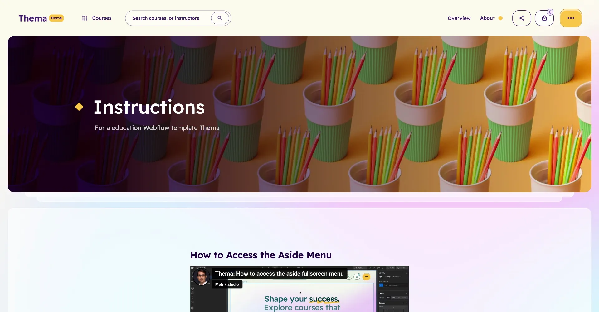 Thema: Education learning Webflow website template screen
