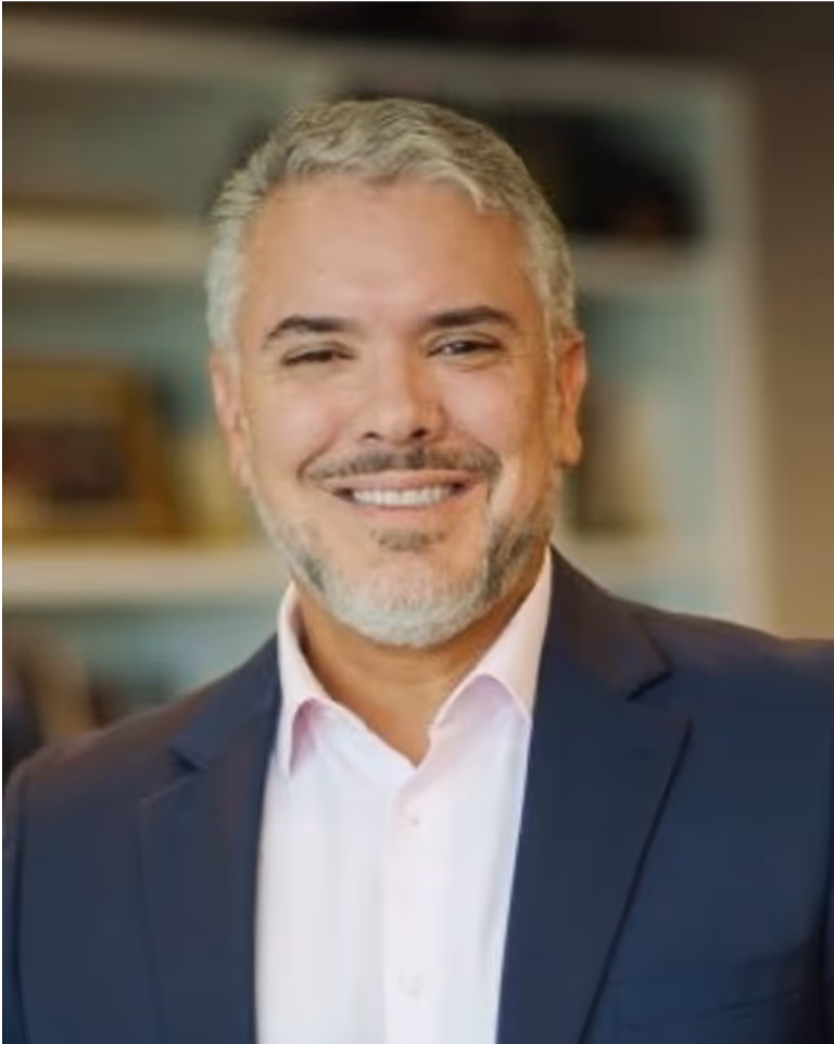 Official portrait of Iván Duque, former President of Colombia, wearing a suit and the presidential sash.