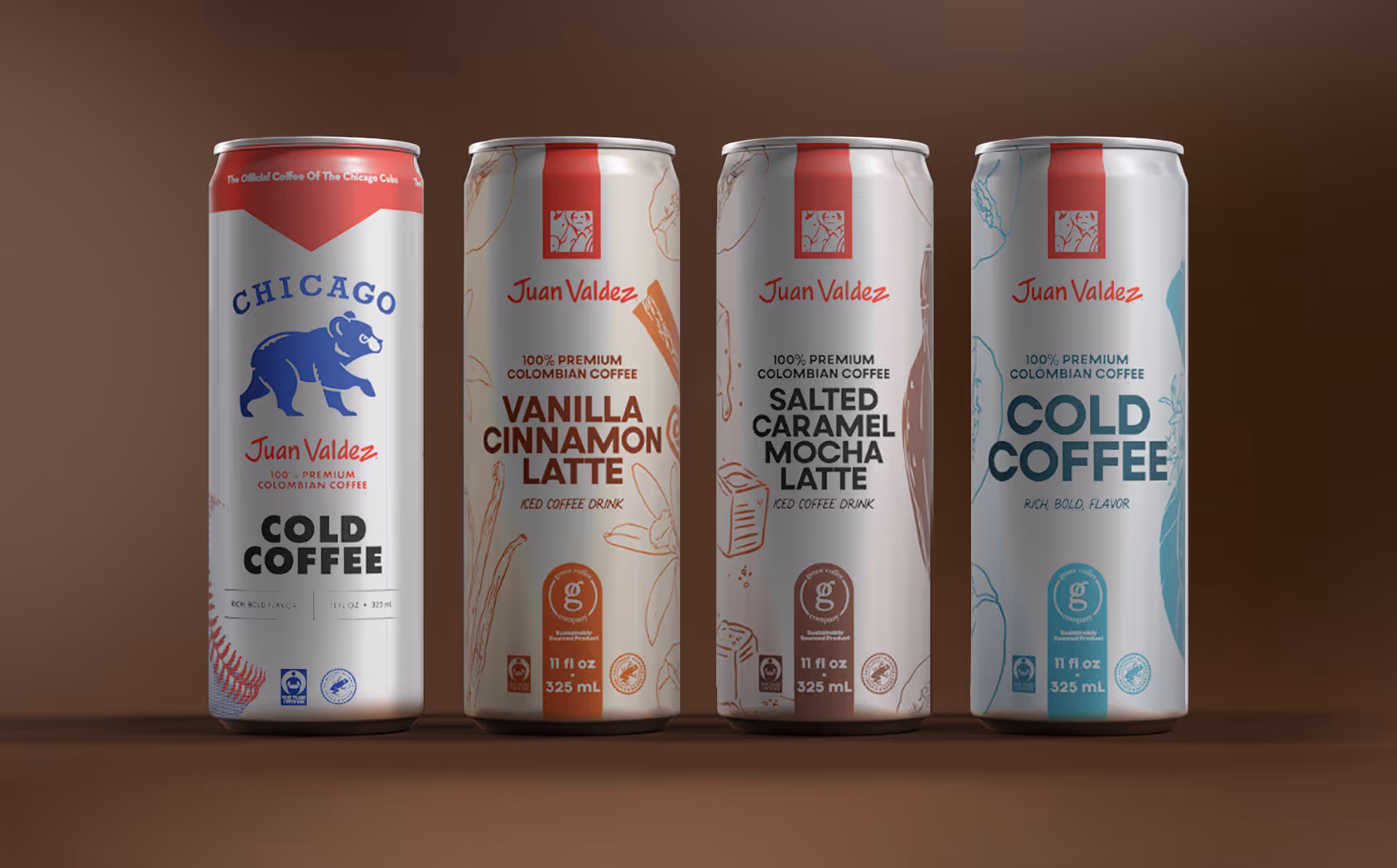 Coffee splashing out of a Green Coffee Company branded white cup with a spoon, captured mid-motion against a dark background.