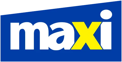 Maxi logo with white letters for 'm', 'a', and 'i' and a yellow 'x' on a blue background.