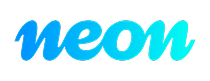 The word 'neon' written in a blue gradient cursive font on a black background.