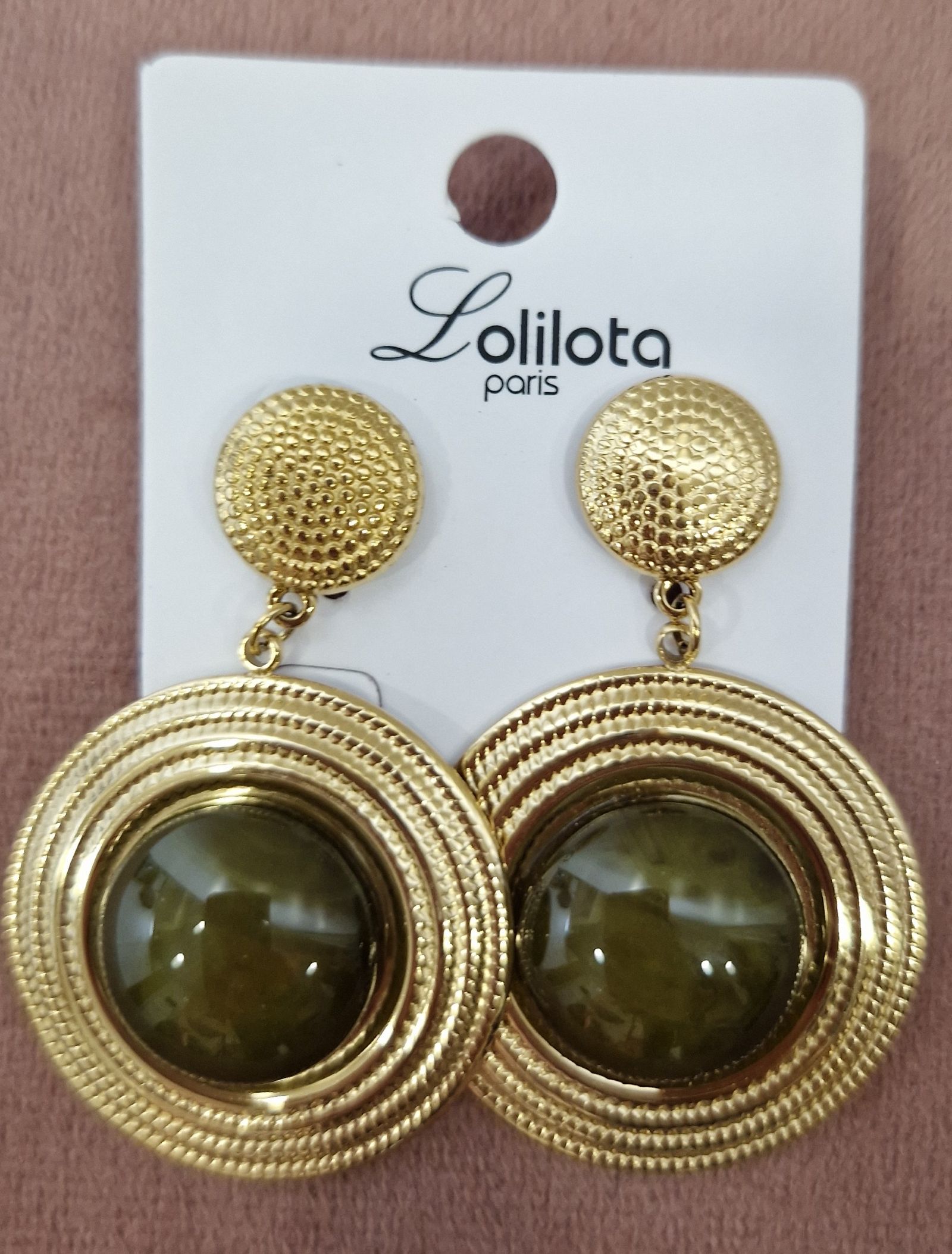 boucle d'oreilles en acier inoxydable kaki ou chocolat