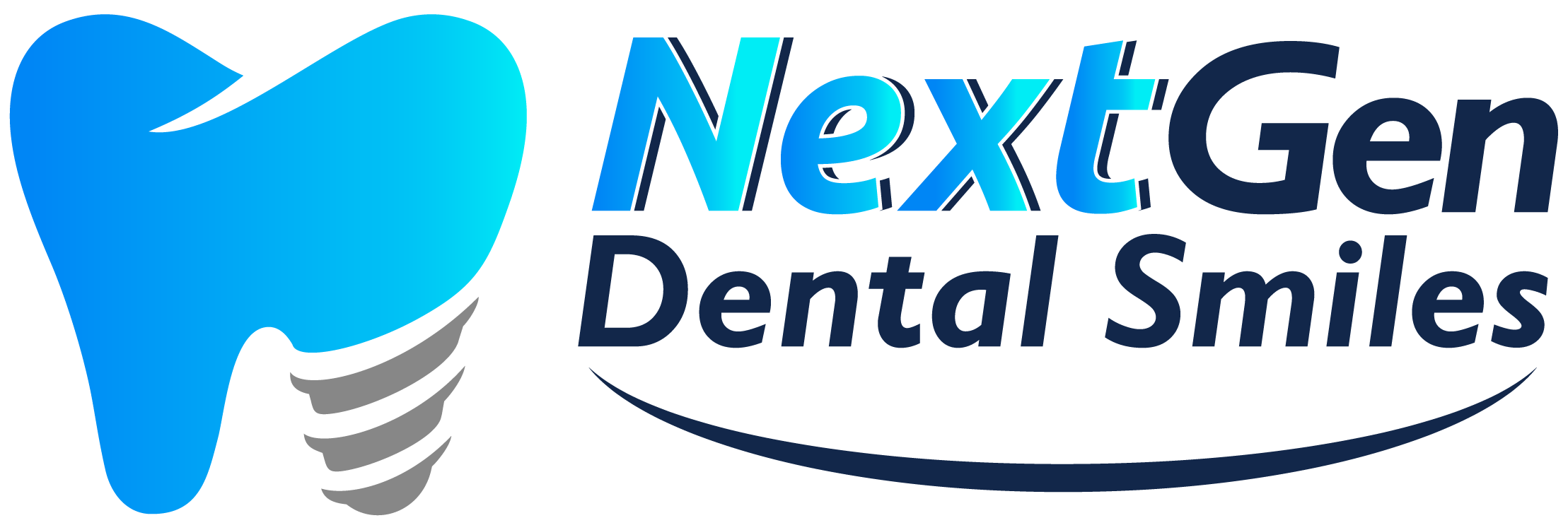 Logo featuring a stylized blue tooth with a gray dental implant screw and the text 'NextGen Dental Smiles'.