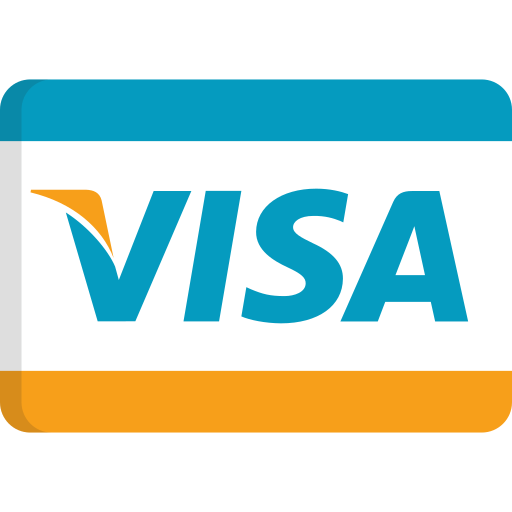 Visa credit card logo with blue text and an orange accent on a stylized card background.