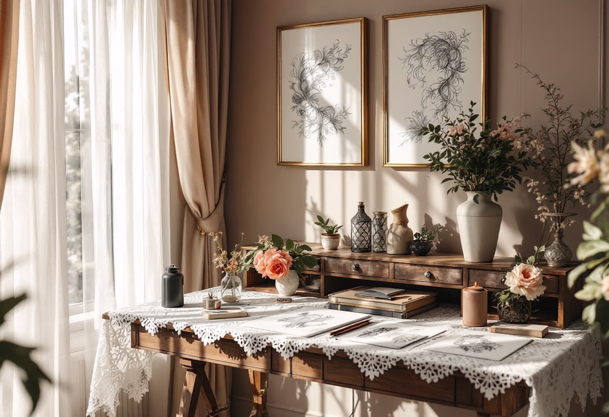 [background image] image of a creative workspace (for a tattoo studio)