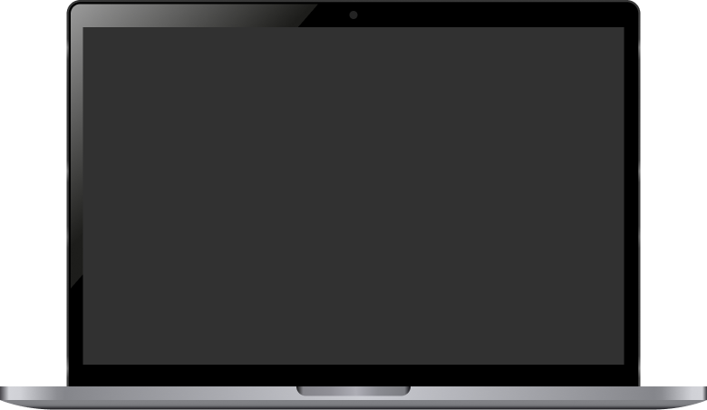 Closed laptop with a black screen and silver body viewed from the front.