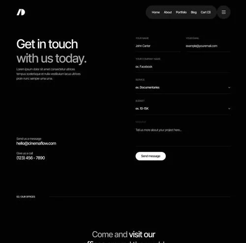 Cinemaflow - Contact Page - Ultimate Video Agency Webflow Template