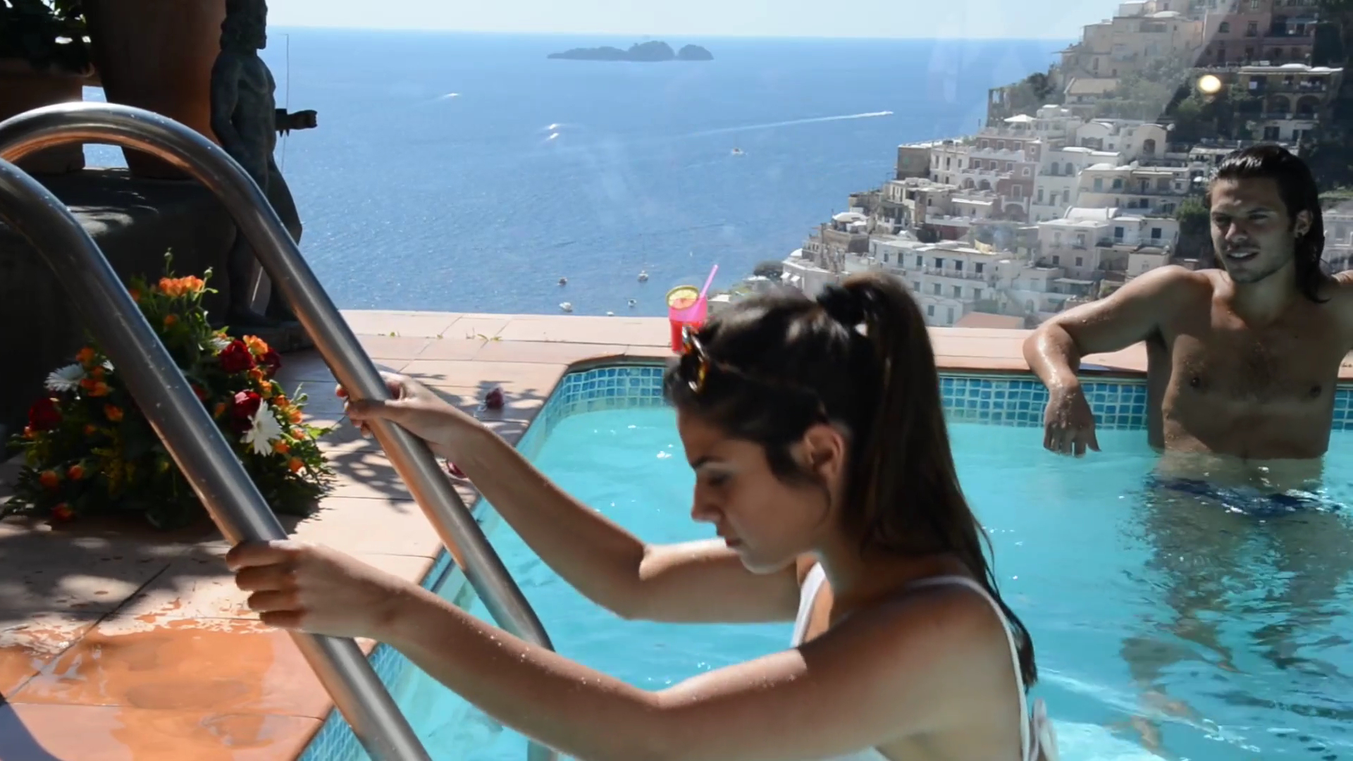 A romantic suite terrace at Villa Fiorentino overlooking Positano and the sea