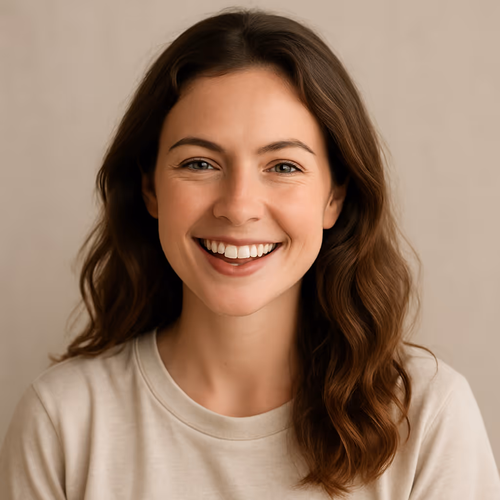 Happy wellness-focused woman smiling naturally in soft lighting, representing healthy skin and rejuvenation for Vitalize Wellness in Cary, NC.