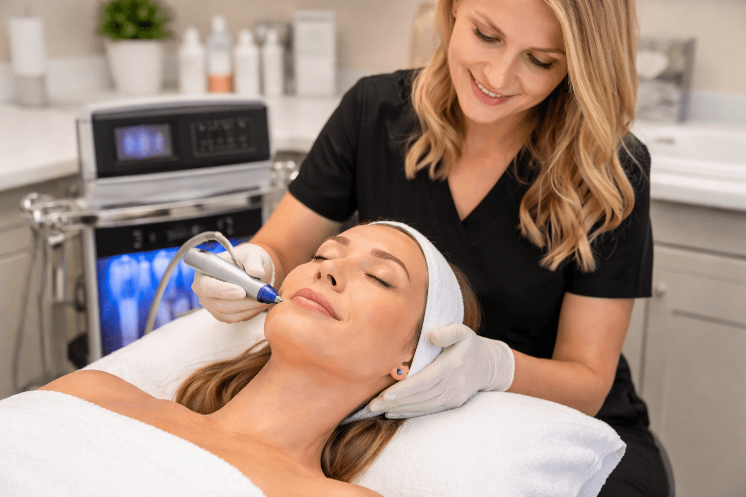 Licensed provider performing a HydraFacial treatment at Vitalize Wellness in Cary, North Carolina