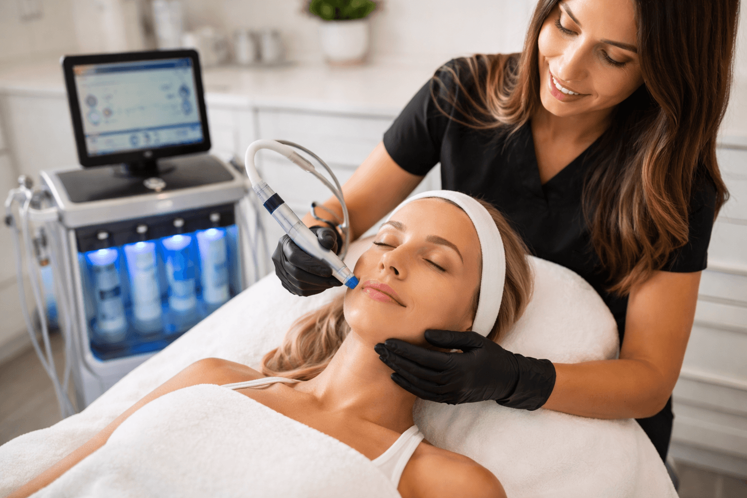 Licensed aesthetic provider performing a customized HydraFacial treatment at Vitalize Wellness in Cary, North Carolina