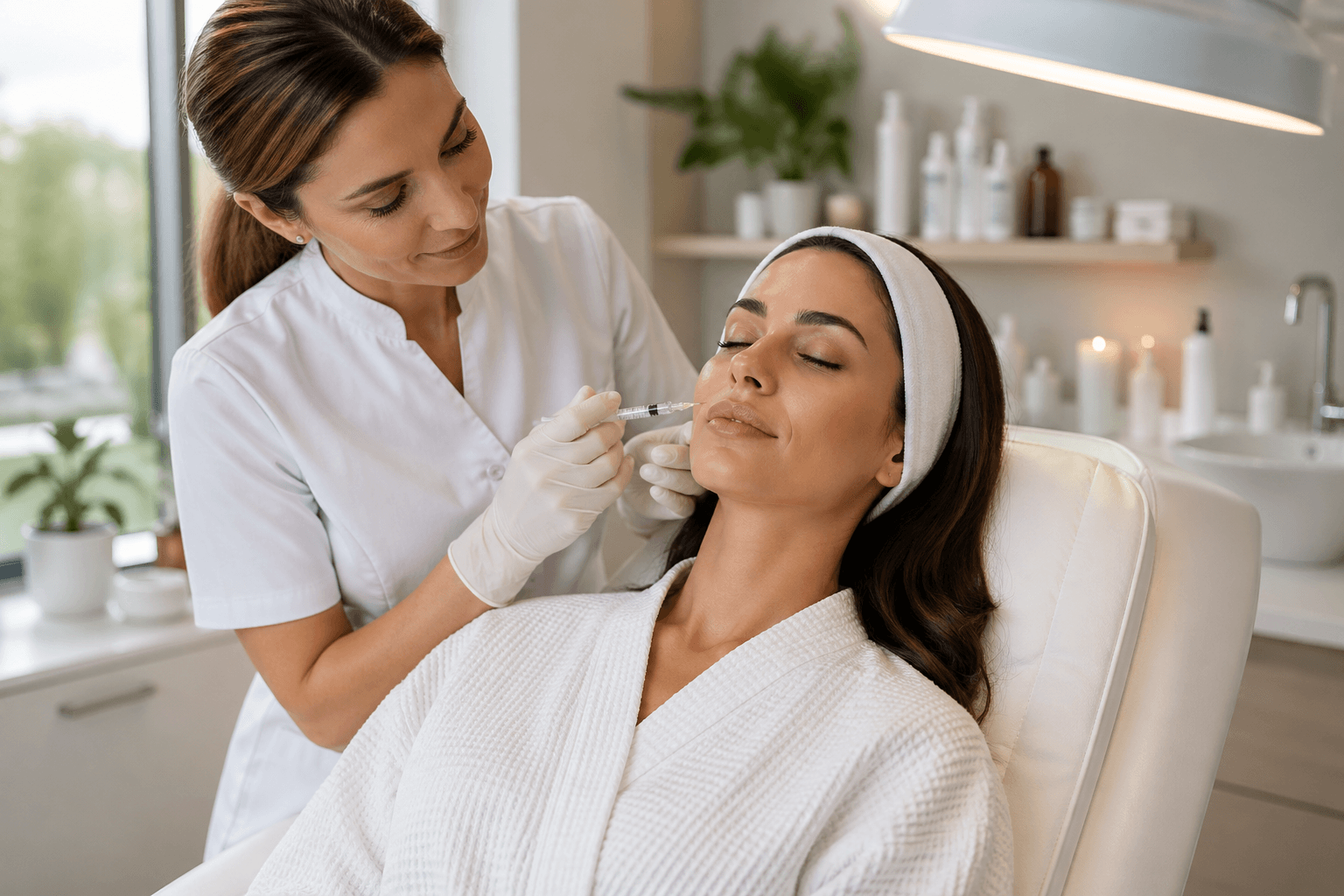 Interior moderno de spa médico en Cary, North Carolina con sala de tratamiento estético avanzada