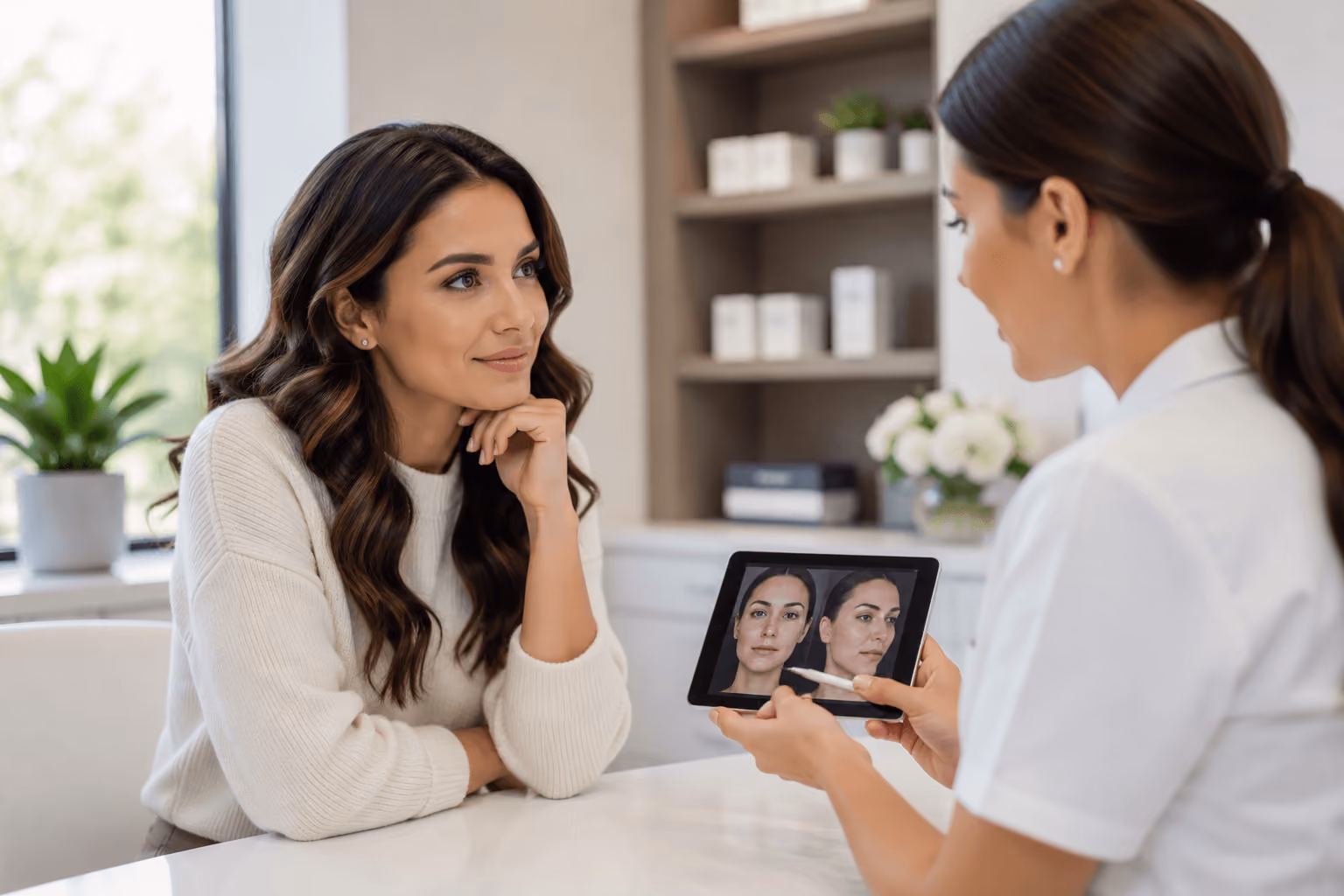 Consultation for Medspa Services in Cary, North Carolina discussing Botox, Sculptra, and microneedling treatment options