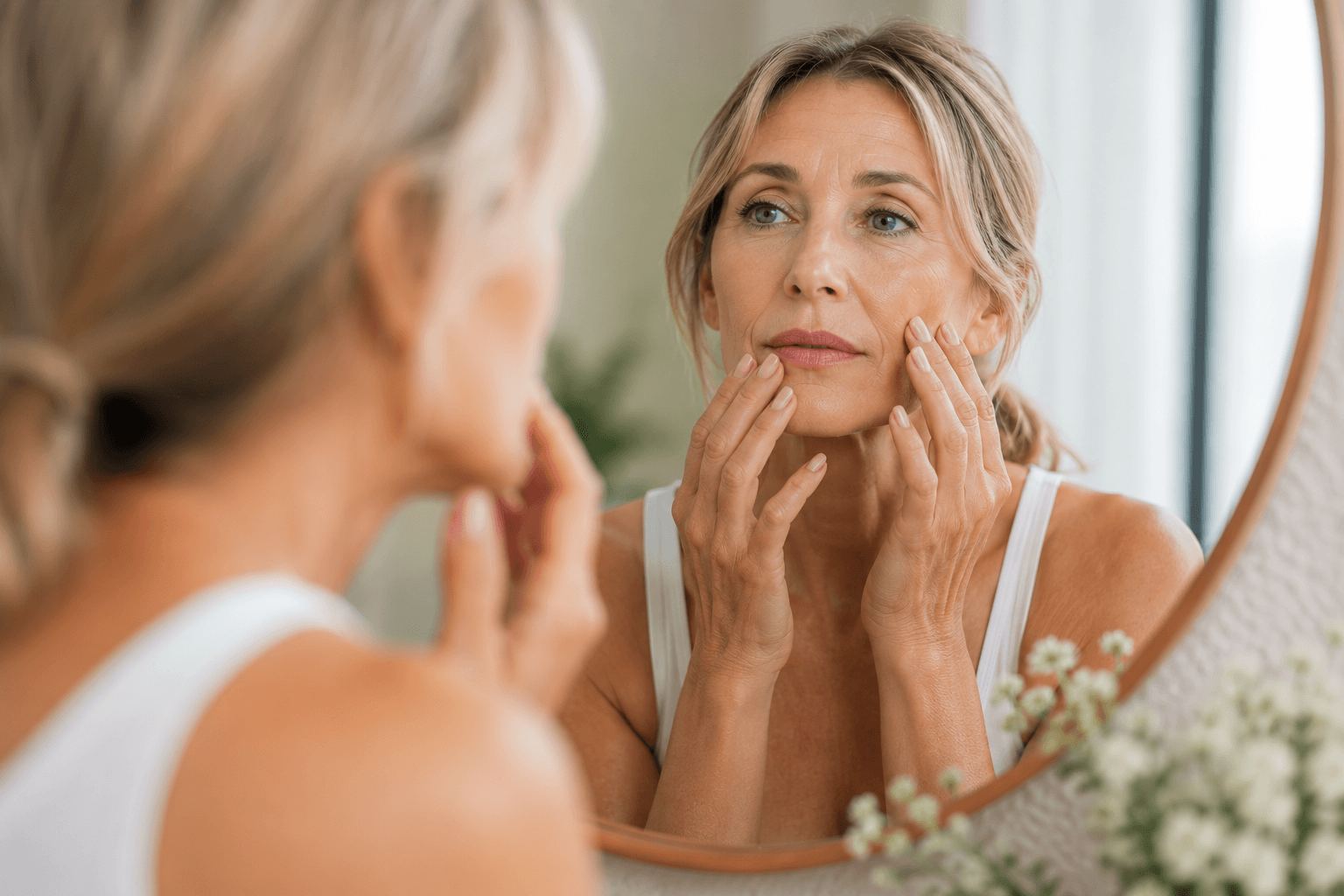 Woman receiving dermal filler treatment for facial volume loss at a med spa in Cary, North Carolina