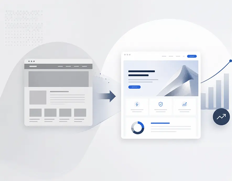 Kurumsal web sitesi yenileme sürecini gösteren eski ve modern web tasarımı karşılaştırması