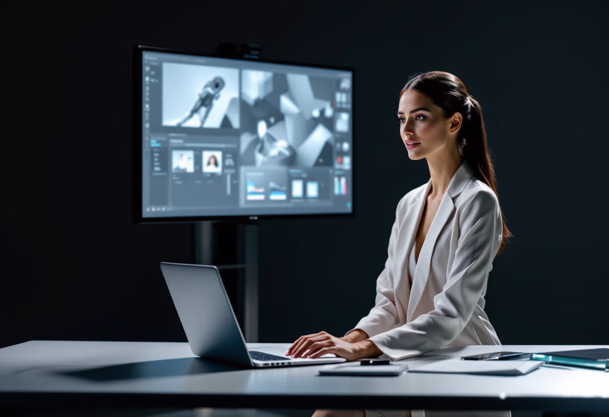 image of a person giving a presentation (for an ai saas company)