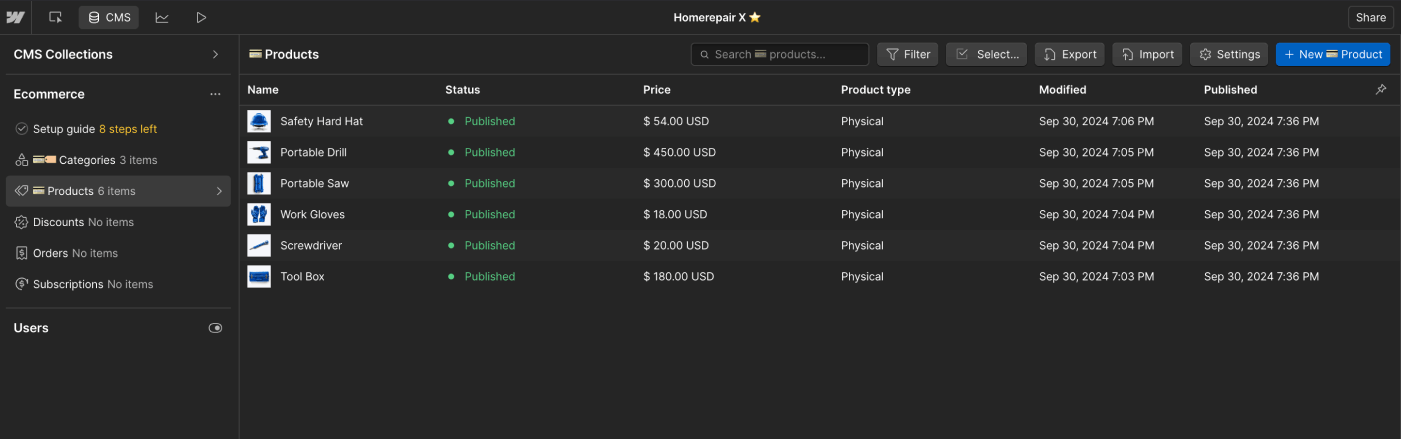 Ecommerce Collection - Homerepair X Webflow Template | BRIX Templates