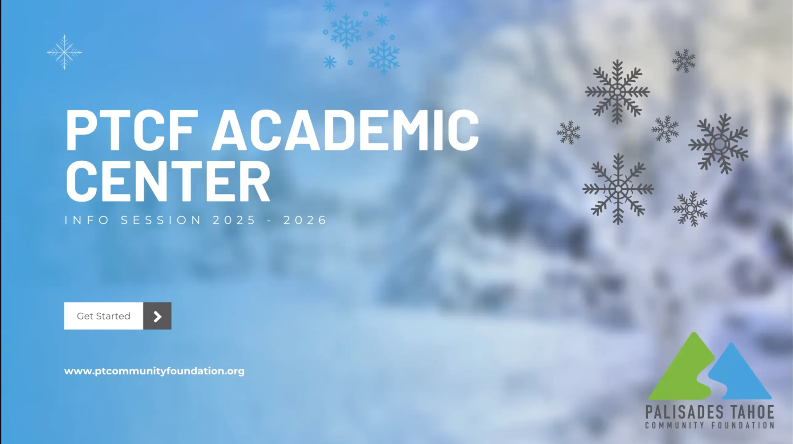 A laptop displaying a website about a private ski and golf community, featuring a background image of snow-covered mountains and ski lifts.