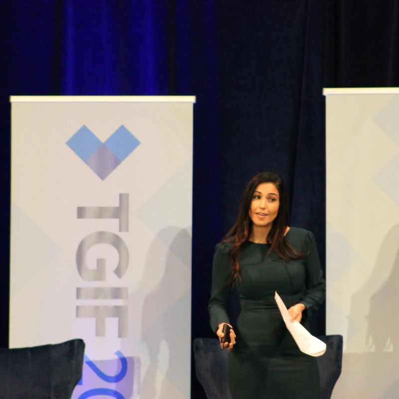 Nayli Russo Long delivering the keynote at The Global Impact Forum in Philadelphia
