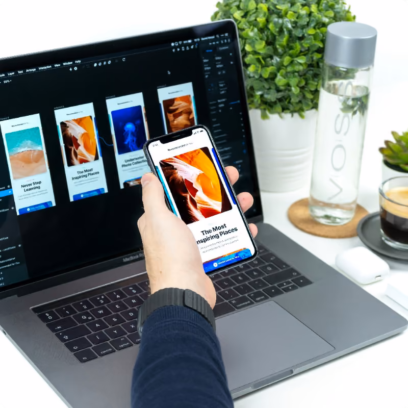 Website design and optimization process on laptop screen
