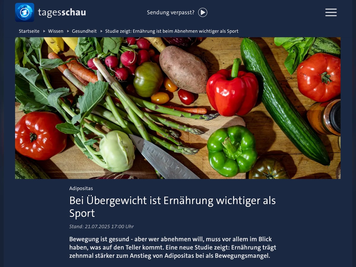 Tagesschau-Artikel: Bei Übergewicht ist Ernährung wichtiger als Sport