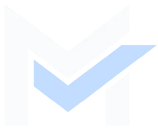 Stylized logo with a white letter M and a blue checkmark integrated into the design.
